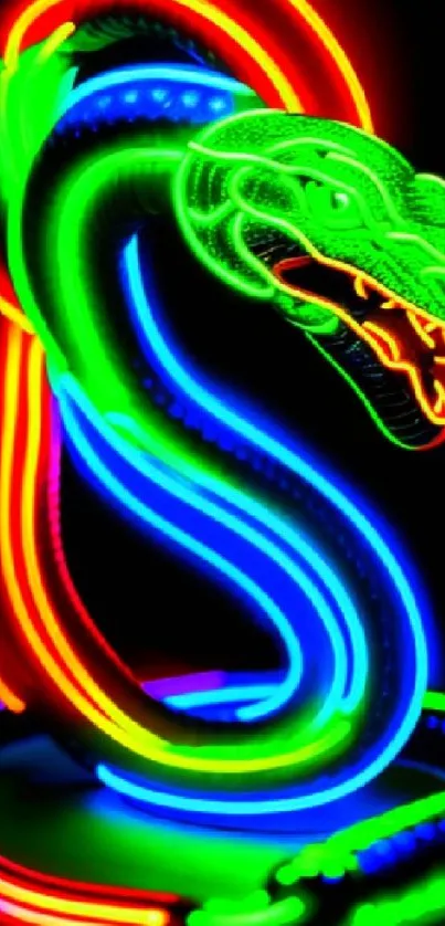 Glowing neon snake with vibrant colors in futuristic style.