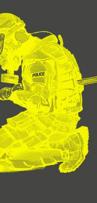 Neon yellow soldier design on dark background.