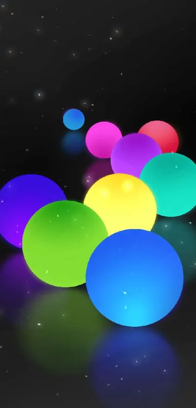 Vibrant neon spheres on a black background.