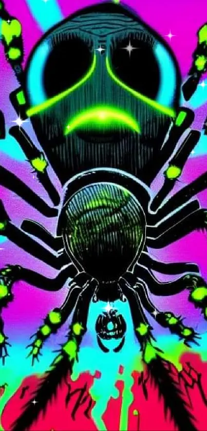 Neon spider art with vivid colors and bold design for mobile wallpaper.