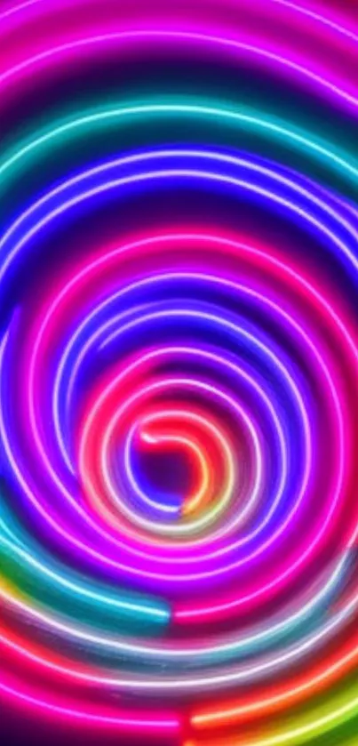 Vibrant neon spiral wallpaper with bright pink and blue colors.