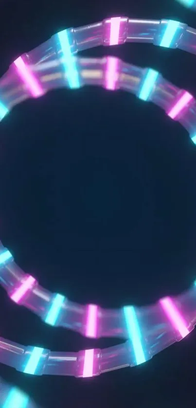 Neon spiral design in pink and blue hues.