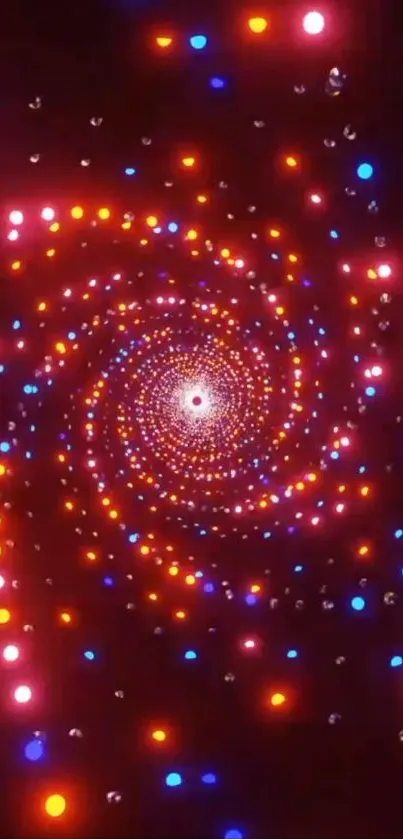 Neon spiral wallpaper with vibrant colorful lights creating a mesmerizing pattern.