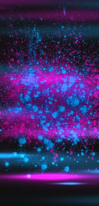 Neon blue and pink splash design on a smartphone wallpaper.