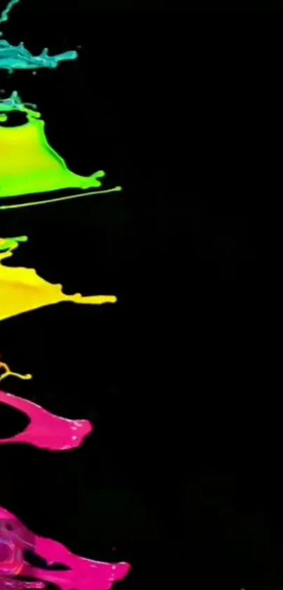 Vibrant neon paint splash on black background, artistic mobile wallpaper.