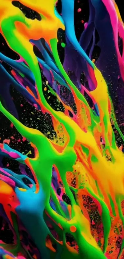 Vibrant neon splash with abstract paint effects on black background.