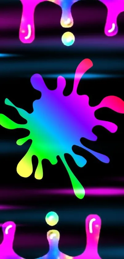 Vibrant neon splash on dark background wallpaper.