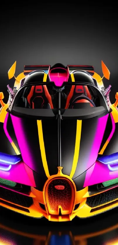 Vibrant sports car with neon lights and bold colors, perfect for mobile wallpaper.