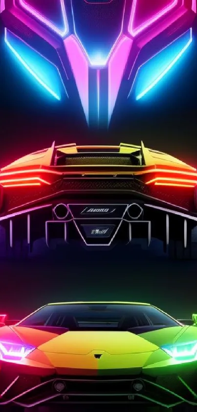 Colorful neon sports car wallpaper with futuristic theme and vibrant design.