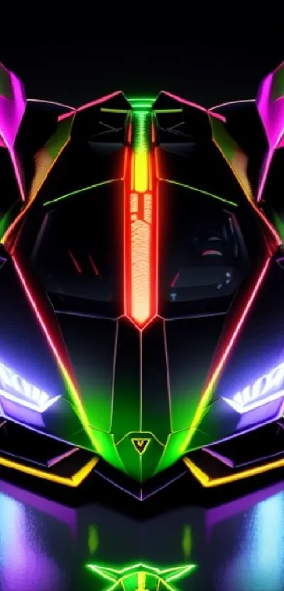 Futuristic neon sports car art with vibrant colors.