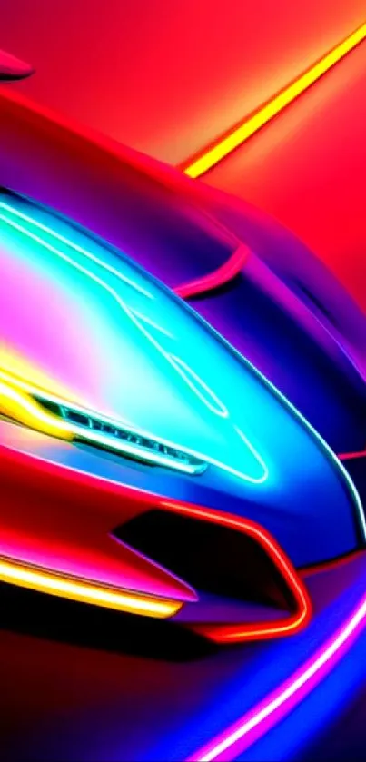 Neon sports car in vibrant, futuristic colors for mobile wallpaper design.