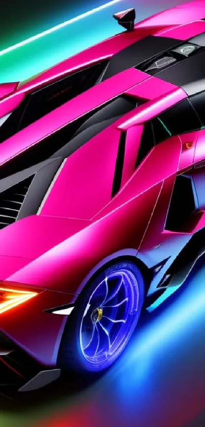 Vibrant neon sports car with sleek design and bold colors.