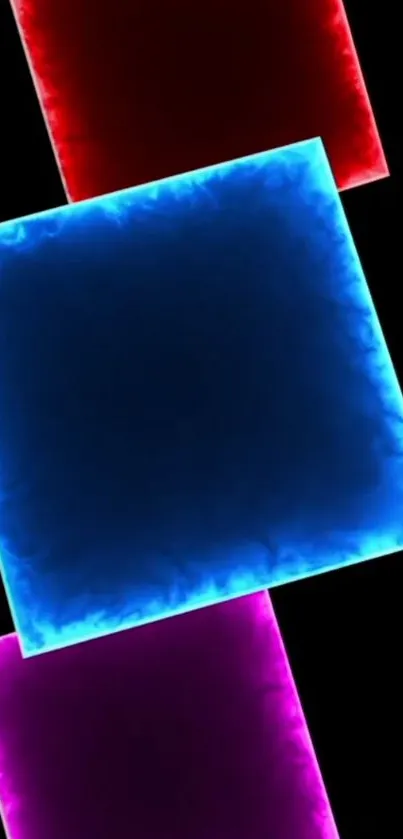 Vibrant neon squares with glowing edges on a dark background.