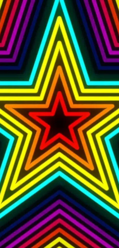 Vibrant neon star pattern with colorful concentric lines.