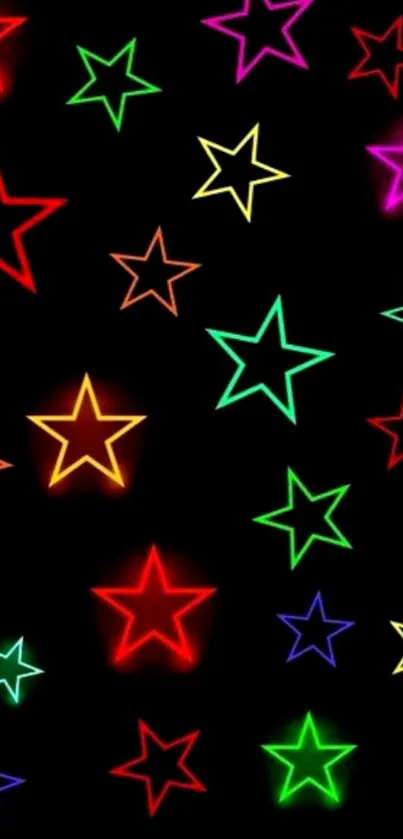Neon stars glowing on a black background.