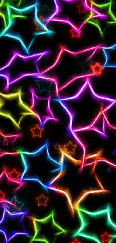 Colorful neon star pattern on a black background wallpaper.