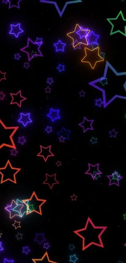 Vibrant neon star mobile wallpaper with dark background.