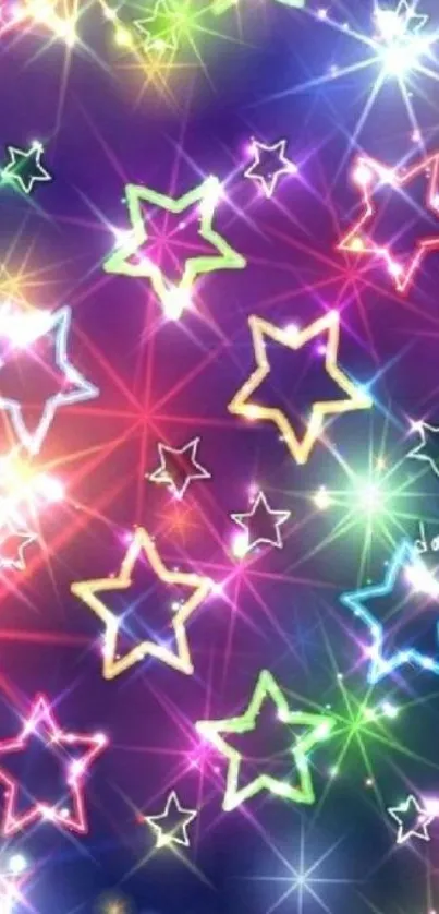 Colorful neon starry wallpaper with glowing effects.