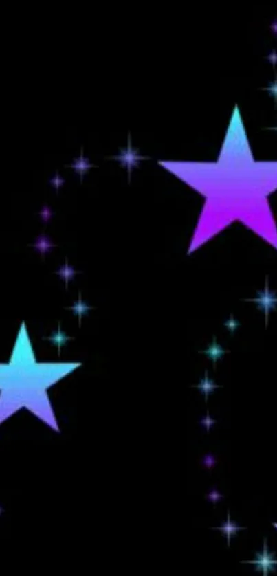 Vibrant wallpaper with neon stars on a black background.