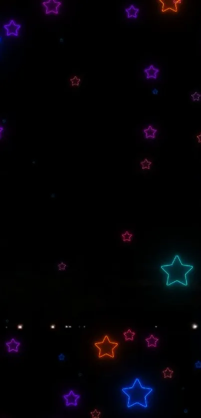 Vibrant neon stars on a black wallpaper.