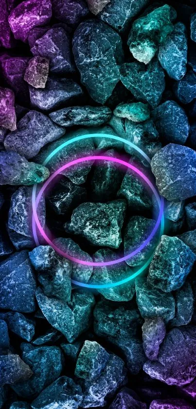 Vibrant neon stones with glowing colors.