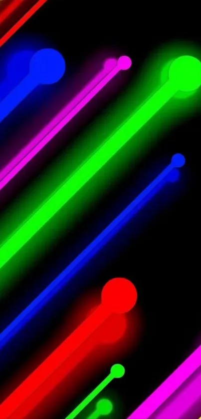 Vibrant neon stripe mobile wallpaper with colorful lines on black.