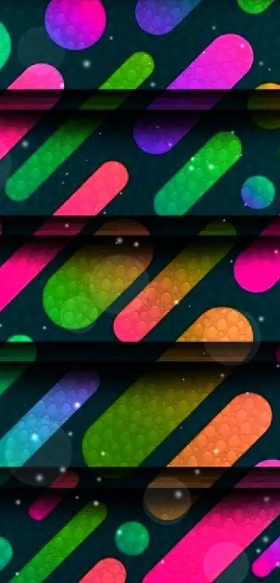 Mobile wallpaper with vibrant neon stripes and abstract design.