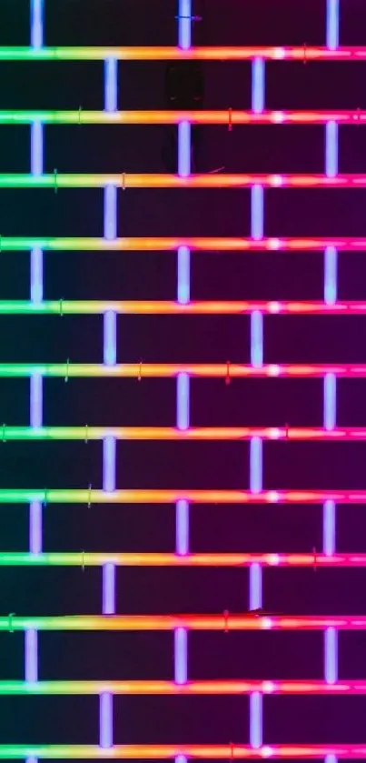 Vibrant neon stripes wallpaper with colorful lights and geometric pattern.