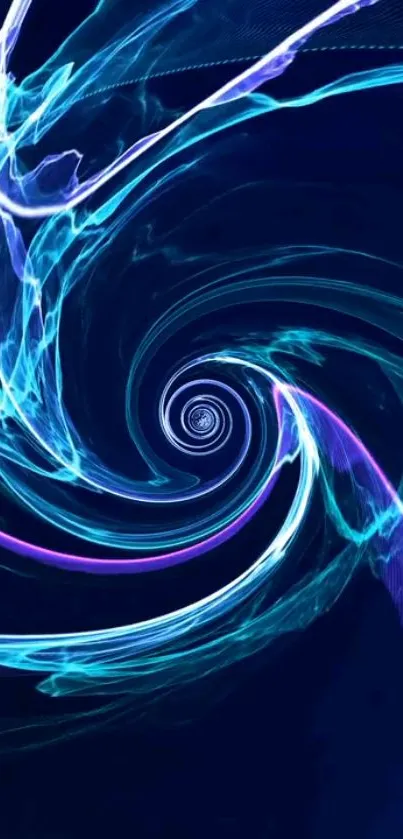 Neon swirl abstract art with blue and purple hues.