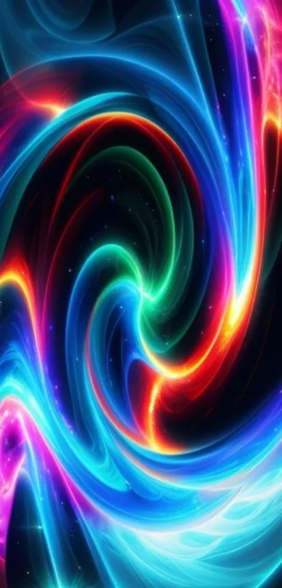 Vibrant neon swirl art with colorful patterns.