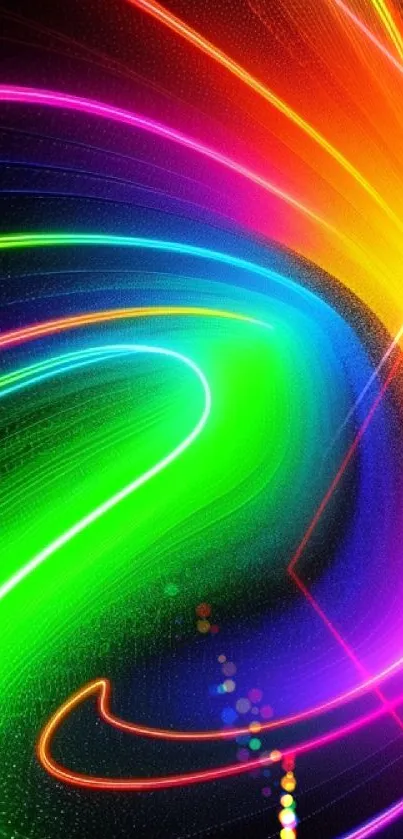 Vibrant neon swirl mobile wallpaper design with glowing colors.
