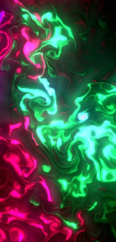 Neon pink and green swirling abstract wallpaper.