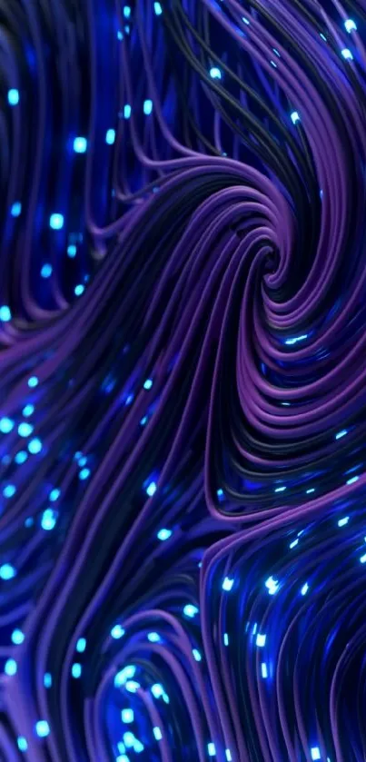 Vibrant neon swirl wallpaper with glowing blue lights and abstract patterns.