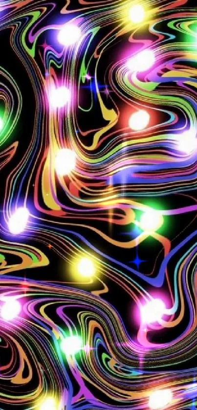 Vibrant neon swirl phone wallpaper with glowing abstract design.