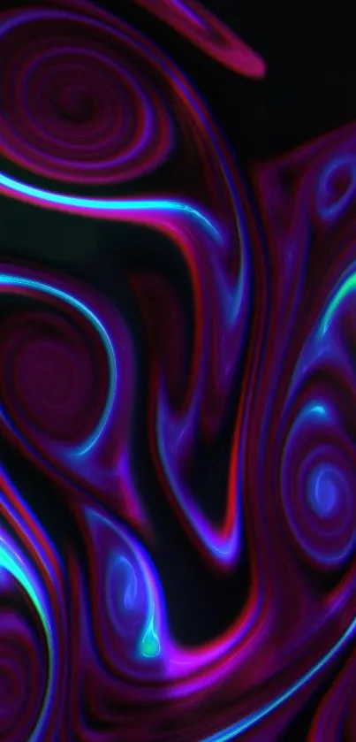 Vibrant neon swirl wallpaper with purple and blue hues.