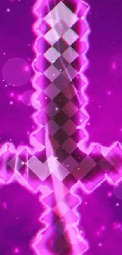 Neon sword on a glowing purple background wallpaper.