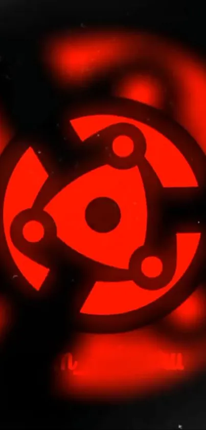 Red neon symbol on dark themed wallpaper.