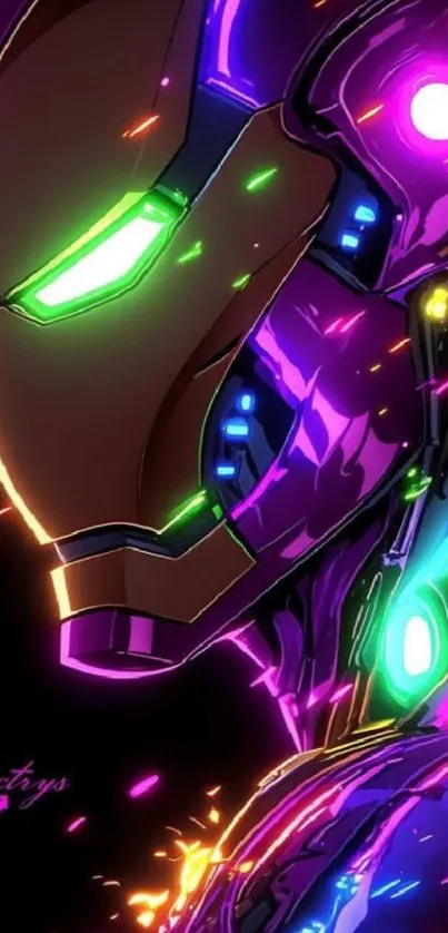 Vibrant digital art of neon tech armor for mobile wallpaper.