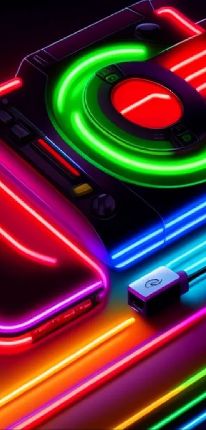 Vibrant neon tech wallpaper with glowing colors.