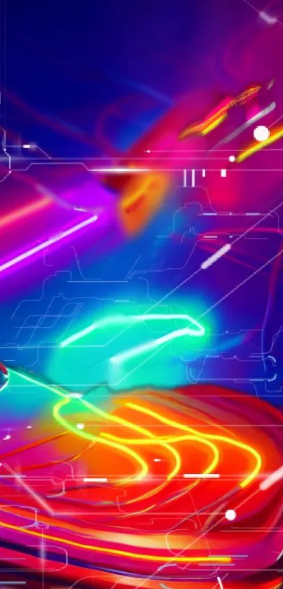 Vibrant neon tech-inspired mobile wallpaper with colorful and abstract digital design.