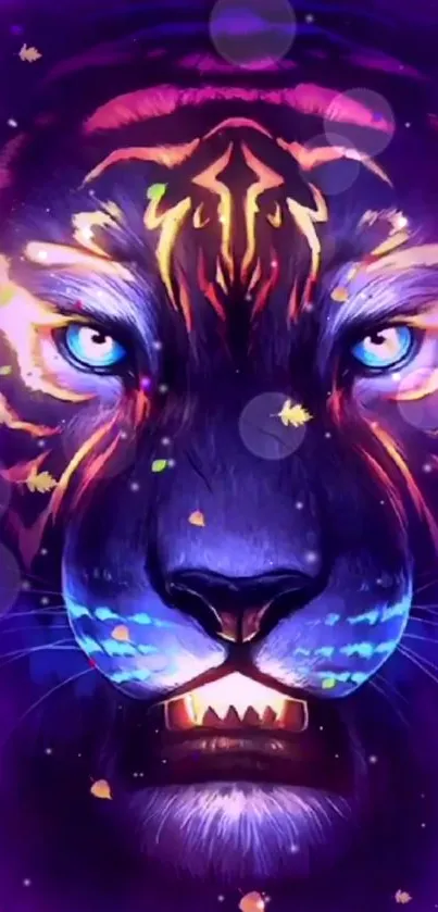 Neon tiger with vibrant colors in a digital art style.