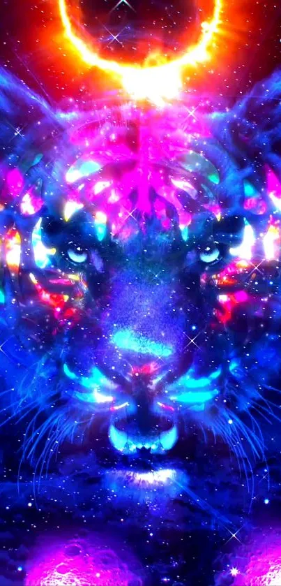 Neon tiger with vibrant cosmic colors in a stunning digital art wallpaper.