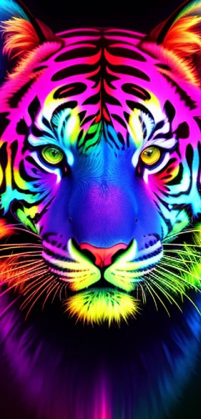 Vibrant neon tiger artwork with bright colors.