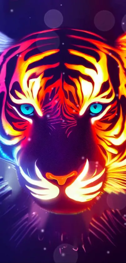 Vibrant neon tiger digital artwork with bright colors and glowing effects.