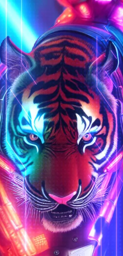 Neon tiger with vibrant colors in digital art style.