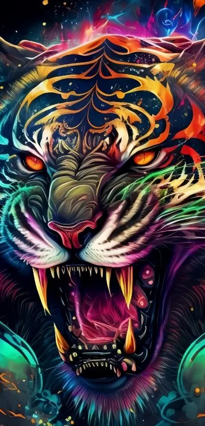Vibrant tiger artwork with neon colors.