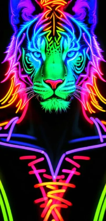 Vibrant neon tiger mobile wallpaper art.