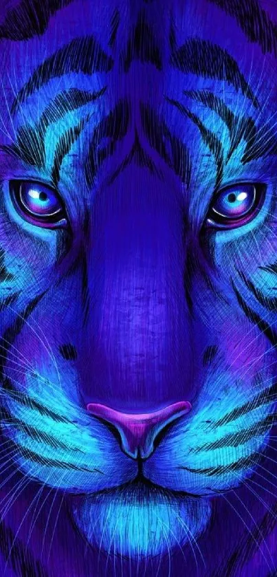 Blue neon tiger wallpaper with vibrant colors and a striking design.