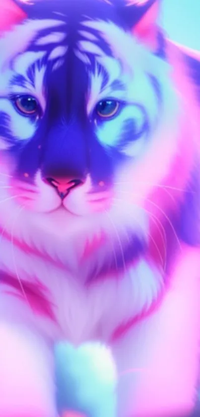 Vibrant neon tiger art with a colorful, glowing design in pinks and blues.