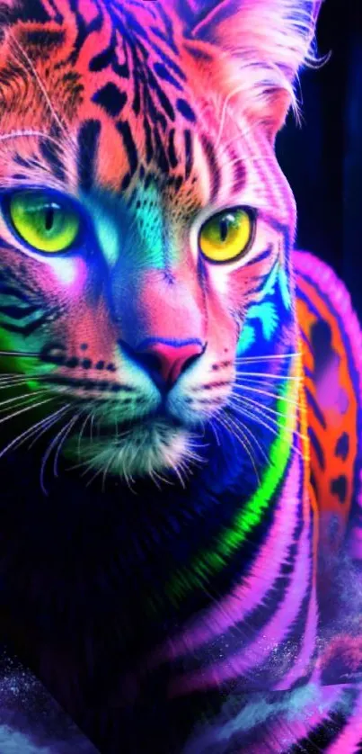 Neon tiger with vibrant colors in a striking, artistic style.